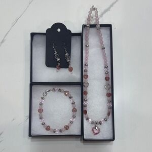 Rose Quartz Heart Necklace Set